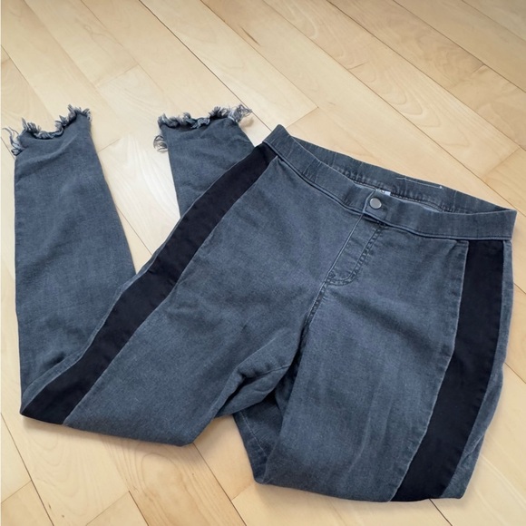 ZEZA B TUXEDO STRIPE GREY JEGGINGS WITH FRAYED HEM - M - Picture 5 of 14